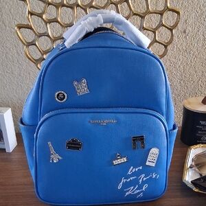 Karl Lagerfeld Blue Backpack with Parisian Accents